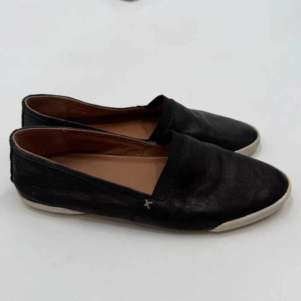 Frye Melanie Leather Slip On Shoes in Black | Size 8M